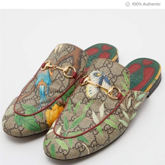 Gucci Shoes - Gucci Tian Print GG Supreme Canvas Princetown Horsebit mules